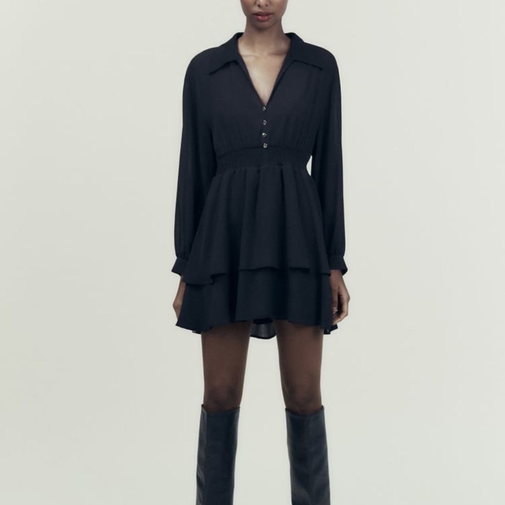 Madison Marcus designer silk and wool black mini dress S